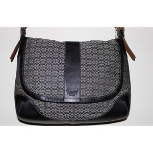 Vtg Coach Signature Black & Gray Jacquard & Leather Messenger Bag Style #5706